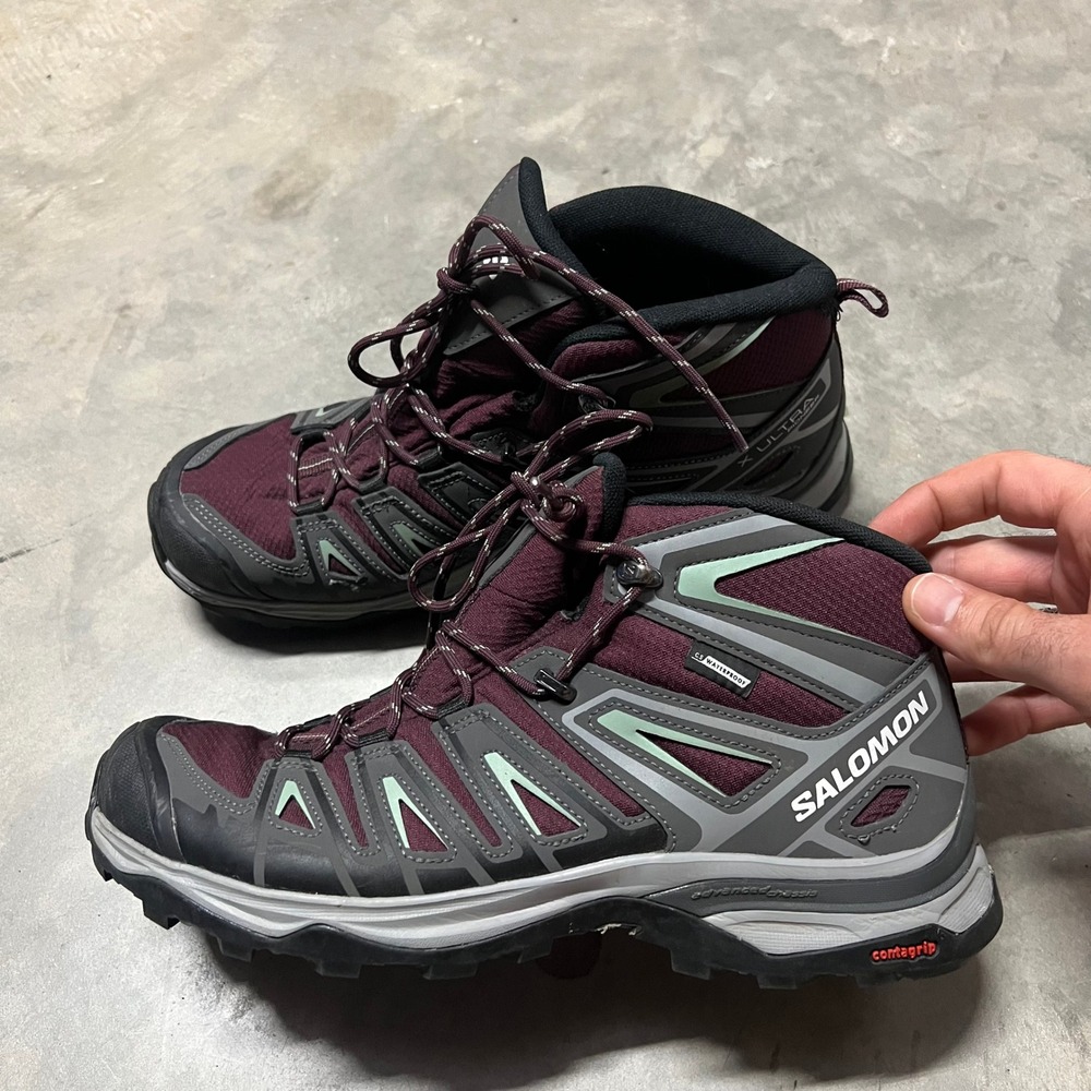 Salomon X Ultra Pioneer Mid CSWP Waterproof Hiking Boots Plum Grey 416713 Womens